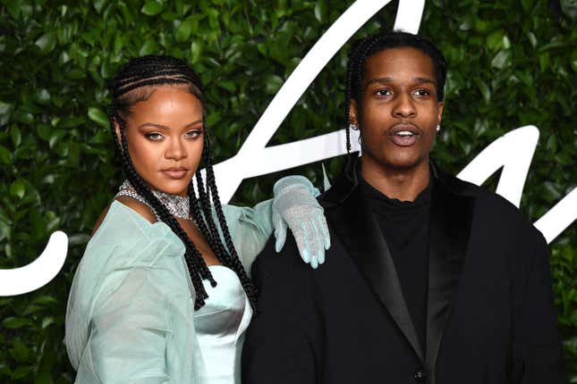 ASAP Rocky and Rihanna arrive at The Fashion Awards 2019 held at Royal Albert Hall on December 02, 2019 in London, England.