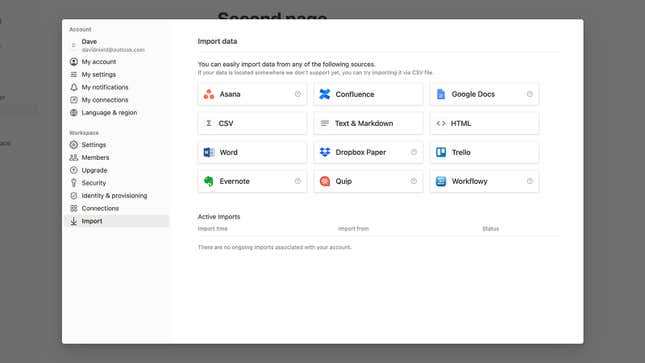 Importing data into Notion.Screenshot: Notion
