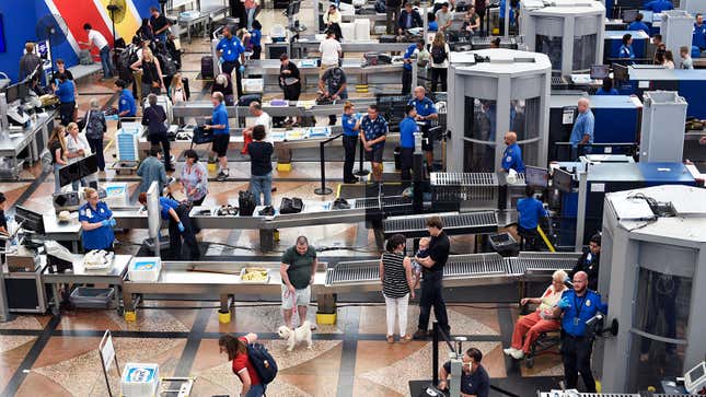 A photo of TSA checks at Denver airport