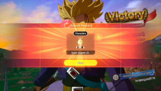 A victory screen showing off that Super Gogeta (Z) has been unlocked.