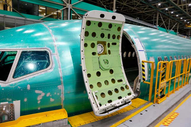 A Boeing 737 MAX aircraft is assembled at the Boeing Renton Factory in Renton, Washington. 