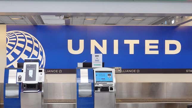 A United Airlines check-in counter