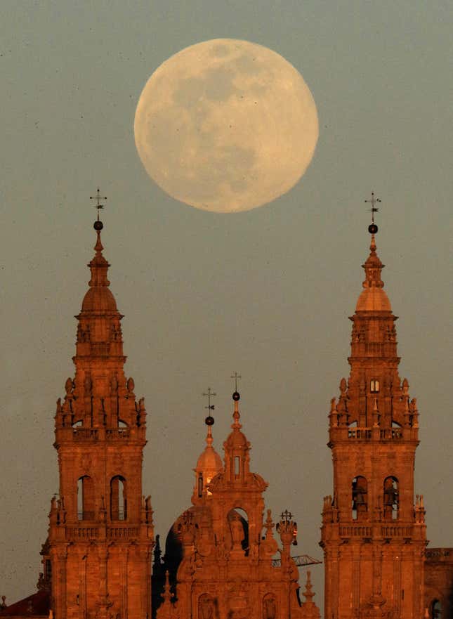 A view of the full moon in Galicia, Spain.