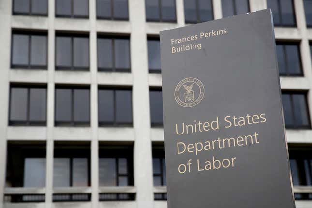 FILE - A sign stands outside the U.S. Department of Labor&#39;s headquarters, May 6, 2020, in Washington. The U.S. Department of Labor’s Occupational Safety and Health Administration found numerous safety violations in its investigation of the July 2023 workplace accident that caused the death of Duvan Pérez, a Guatemalan teenager who had been a contract worker at the Mar-Jac Poultry plant in Hattiesburg, Miss., the agency said in a news release on Tuesday, Jan. 16, 2024. (AP Photo/Patrick Semansky, File)