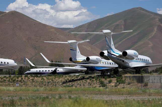 Lifestyle Private jets are seen on the tarmac at Friedman Memorial Airport during the Allen & Company Sun Valley Conference, July 8, 2022 in Sun Valley, Idaho.