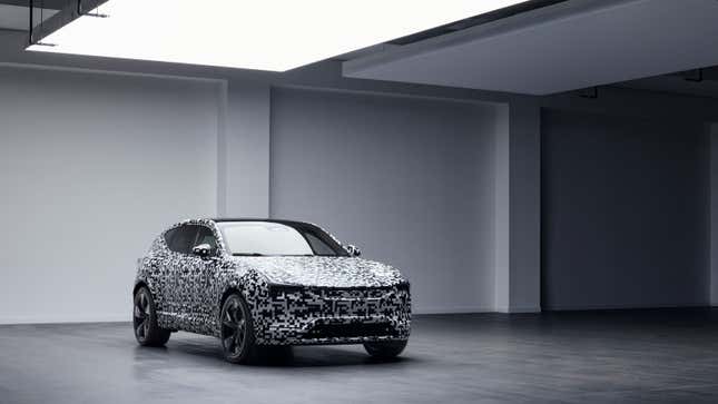 A Polestar 3 wrapped in camouflage 