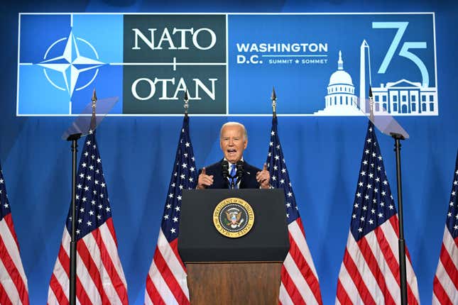 US-Präsident Joe Biden spricht während einer Pressekonferenz zum Abschluss des 75. NATO-Gipfels 