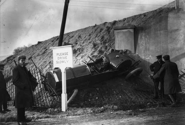 1908: An accident at Brooklands racetrack