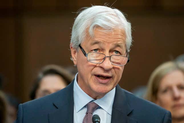 FILE - Jamie Dimon, chairman and CEO, JPMorgan Chase &amp; Co., speaks during a Senate Banking, Housing, and Urban Affairs Committee oversight hearing to examine Wall Street firms on Capitol Hill, Dec. 6, 2023 in Washington. The nation’s most influential banker, JPMorgan Chase CEO Dimon, told investors Monday, April 8, 2024, that he continues to expect the U.S. economy to be resilient and grow this year. But he worries geopolitical events including the war in Ukraine and the Israel-Hamas war, as well as U.S. political polarization, might be creating an environment that “may very well be creating risks that could eclipse anything since World War II.”(AP Photo/Alex Brandon, File)