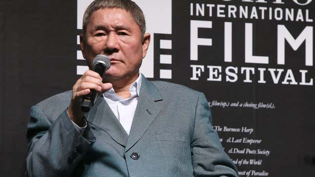 Director Takeshi Kitano answers questions at the 2014 Tokyo International Film Festival. 