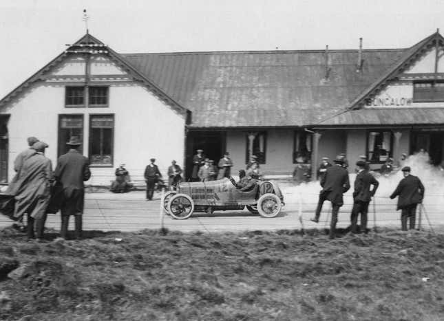 Leon Molon of France drives the #12 Minerva during the Royal Automobile Club Isle of Man Tourist Trophy race on 11 June 1914 at Douglas, Isle of Man, United Kingdom