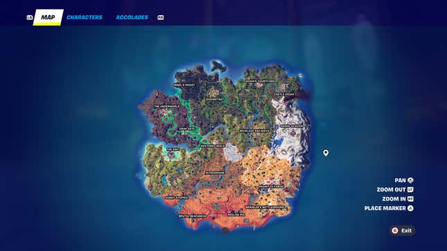 A zoomed out Fortnite map