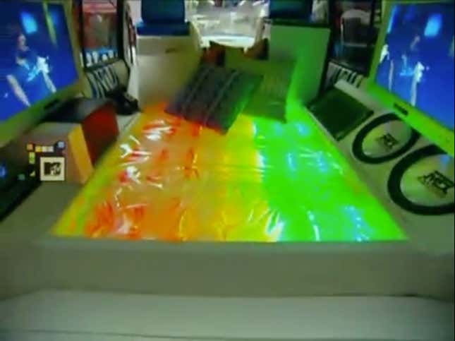 The bottom of the water bed was lit in the colors of the Ethiopian flag