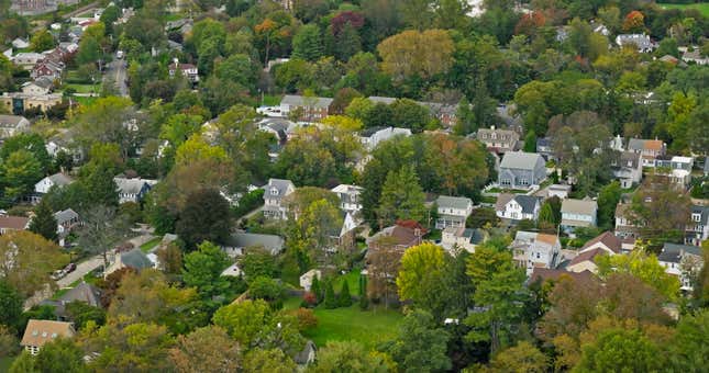 Aerial shot of Haverford, Pennsylvania, a town in Delaware County.