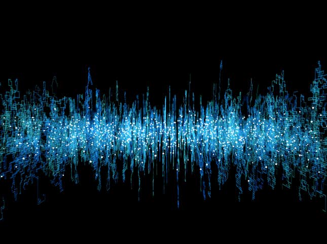 Illustration of audio waves in neon blue