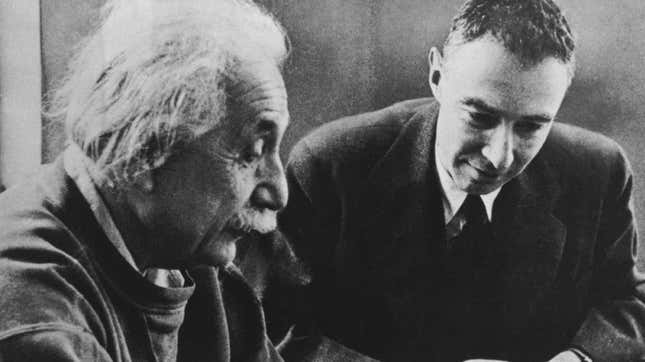 Pictured: Albert Einstein and J. Robert Oppenheimer. 