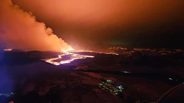 The volcanic eruption as seen from the air.