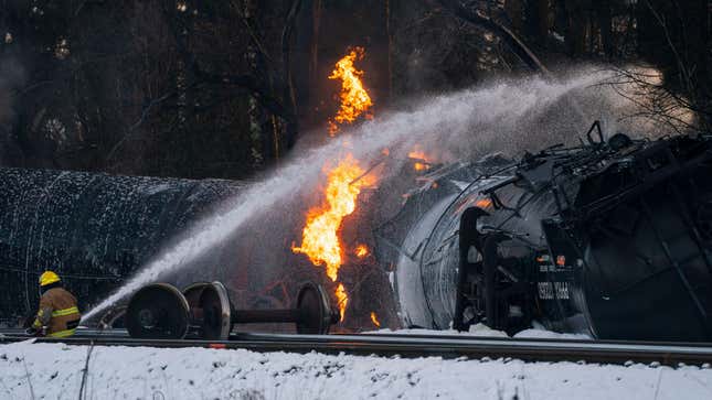 A train carrying crude oil burns while derailed on December 22, 2020 in Custer, Washington.