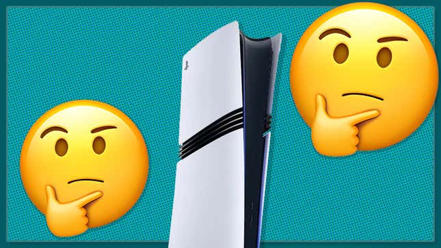 An image shows emoji faces thinking next to a PS5 Pro. 