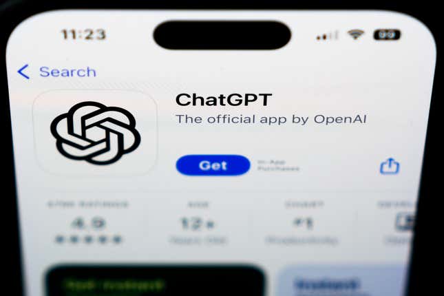 A ChapGPT logo is seen on a smartphone in West Chester, Pa., Wednesday, Dec. 6, 2023. Catalyzing a year of AI fanfare was ChatGPT. The chatbot gave the world a glimpse of recent advances in computer science even if not everyone figured out quite how it works or what to do with it. (AP Photo/Matt Rourke)