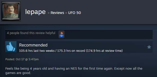 Image for article titled UFO 50&#39;s Retro Gaming Masterpieces, As Told By Steam Reviews