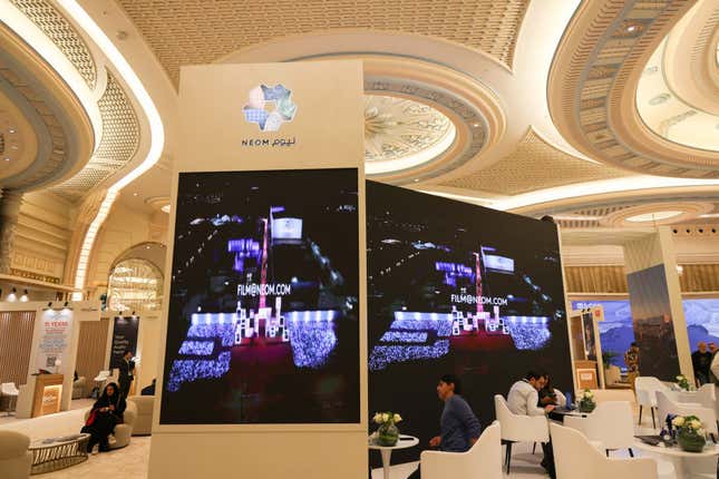 A view of the Neom advertisement board at the Red Sea International Film Festival 2023 on December 04, 2023 in Jeddah, Saudi Arabia. 