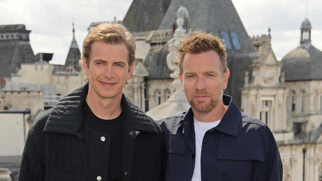 Hayden Christensen and Ewan McGregor photographed together during the Kenobi press tour.