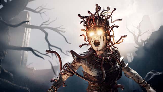 A gorgon enemy screams in Assassin’s Creed Odyssey.