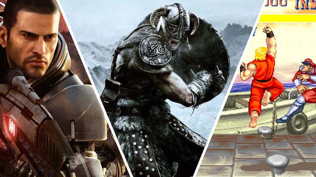 An image shows screenshots from Skyrim, Mass Effect and Street Fighter.