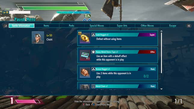 The Battle Information tab during a fight against the NPC Chichi.