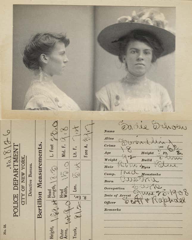 Bertillon card and mugshot