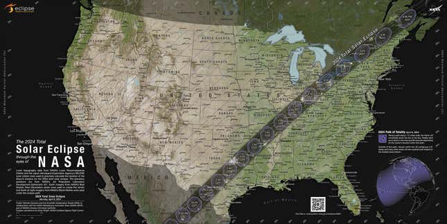 The path of totality for the 2024 total solar eclipse. 