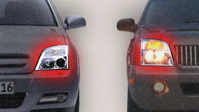 the thumbnail from the youtube video showing two cars parked next to eachother with very similar headlight designs