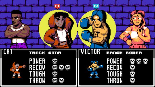 A battle screen shows character stats. 