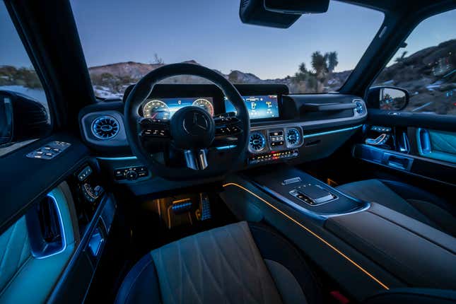 Interior of a 2025 Mercedes-AMG G63 at night