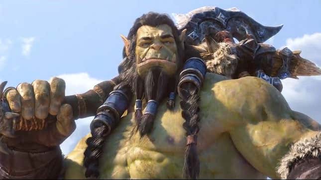 Thrall carries a hammer on his back.