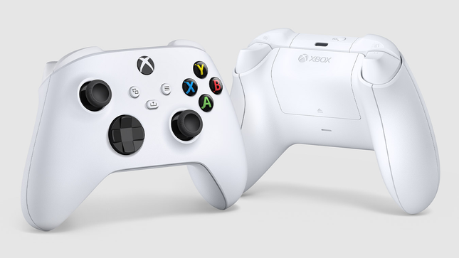 White Xbox controller shown from back to front. 