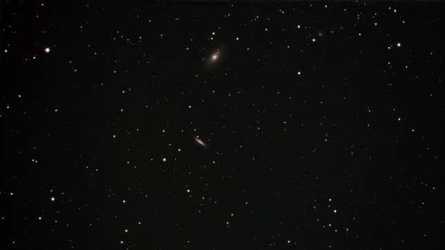 The Cigar galaxy, with Bode’s galaxy at the top, as imaged by Dwarf 2 with no external editing.