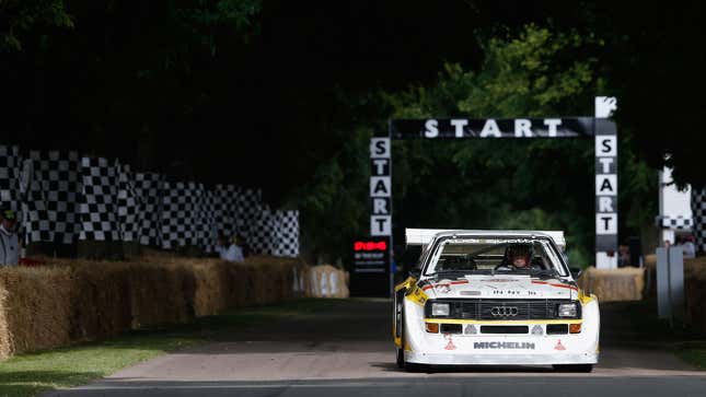 A photo of an Audi Group B rally car at the Goodwood Festival of Speed. 