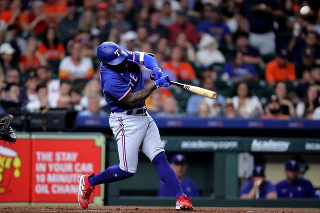 Adolis Garcia hit by pitch in next at-bat after bat flip home run