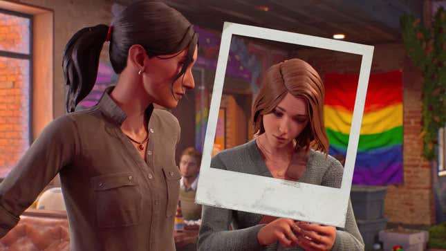 Personajes de Life is Strange con un marco Polaroid superpuesto.