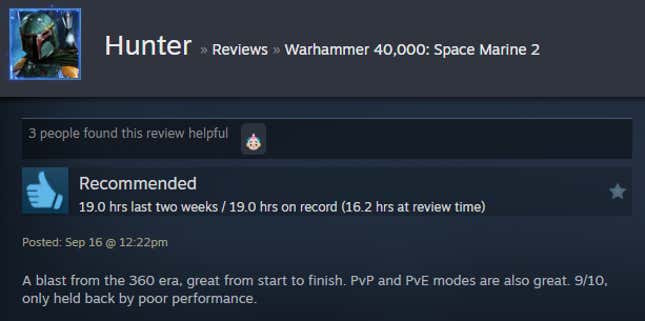 Image for the article titled “Warhammer 40,000: Space Marine 2, told by Steam reviews”