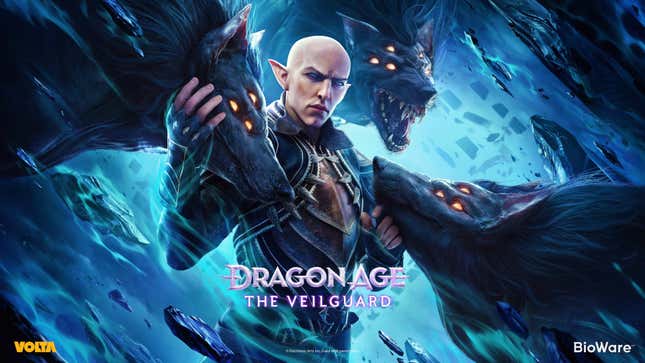 Solas pets his dread wolf pets.