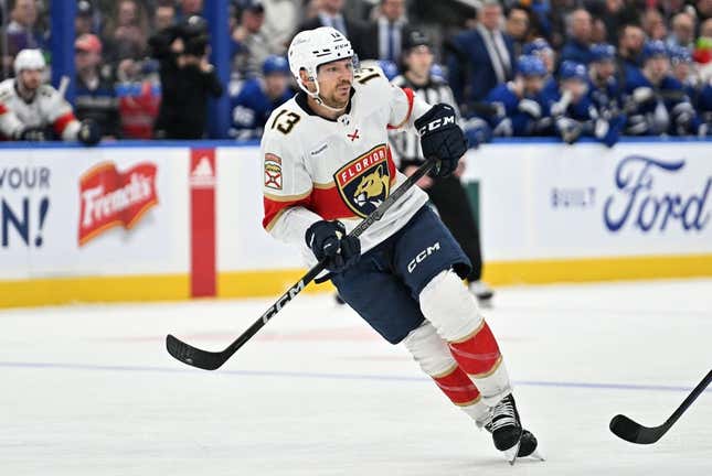 Apr 1, 2024; Toronto, Ontario, CAN; Florida Panthers forward Sam Reinhart (13) pursues the play against the Toronto Maple Leafs in the second period at Scotiabank Arena.