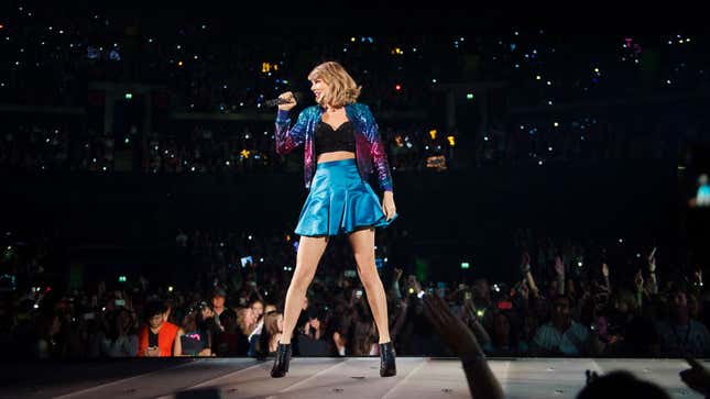 A photo of Taylor Swift performing live in Glasgow. 