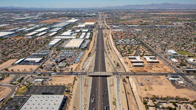 Above Interstate 10 and 67th Avenue looking West in Phoenix, Arizona