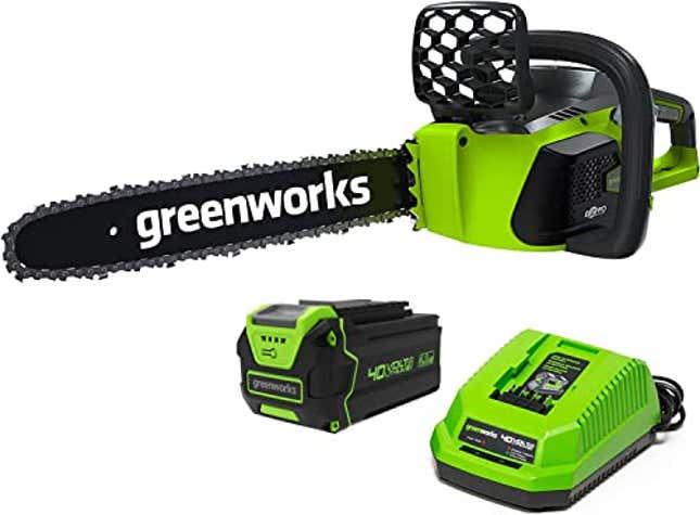 Image for article titled Make Yard Work Effortless with 62% Off the Greenworks 40V 16&quot; Brushless Cordless Chainsaw