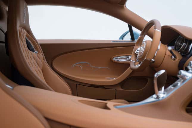 Brown leather interior of a Bugatti Chiron Super Sport