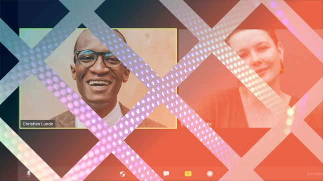Graphic of two people talking inside video screens.