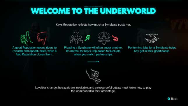 The Welcome to the Underworld information screen.